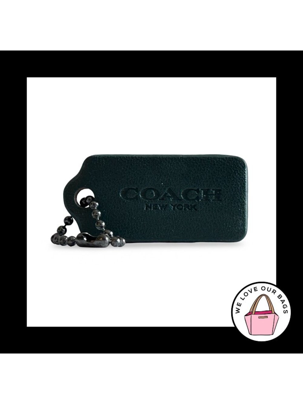 COACH NEW YORK Hang Tag 1.25" Green Leather Gunmetal Bag Charm Keychain Fob